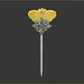 Elegant Yellow Carved Gemstone Silver Hairpin With Intricate Floral Design And Detailed Ornamental Stem