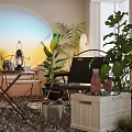 Cozy Hotel Public Lounge Area With Sunlight Lush Plants Wooden Table And Comfortable Seating