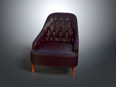 Classic Deep Purple Tufted Armchair With Button Details And Wooden Legs 3d model