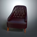 Classic Deep Purple Tufted Armchair With Button Details And Wooden Legs