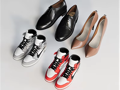 Different Styles of Shoes Including Leather Shoes High Heels and Sneakers 3d model