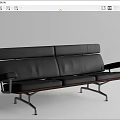Modern Multi Seater Sofa With Gray Leather Upholstery Metal Frame And Wooden Accent