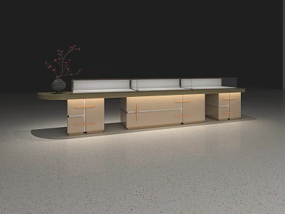 Modern Display Shelving with Wooden Top LED Lights Multiple Drawers and Decorative Vase 3d model