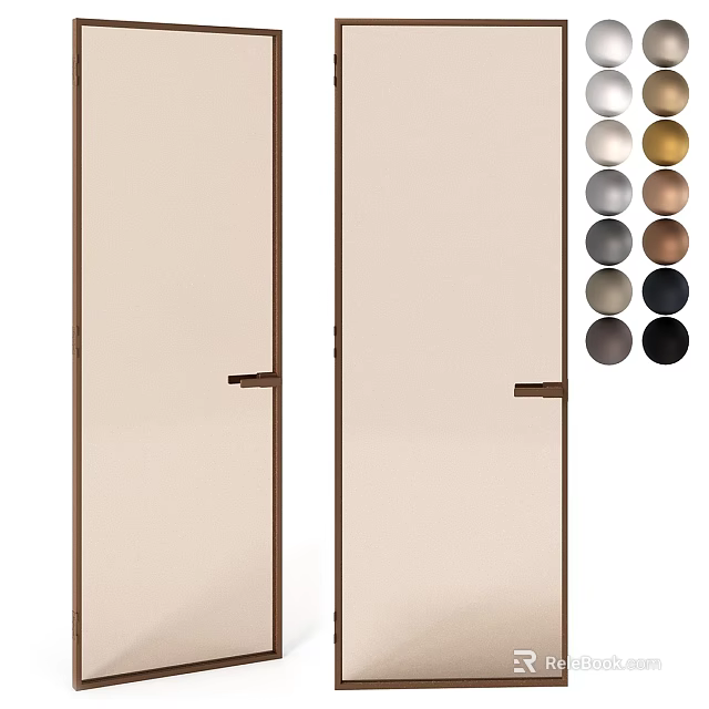 Modern Beige Casement Doors with Brown Frames and Multiple Color Options 3d model 