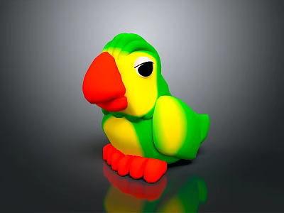 Green Yellow Red Parrot Plush Toy With Vibrant Colors And Reflective Surface On Gray Background 3d model