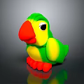Green Yellow Red Parrot Plush Toy With Vibrant Colors And Reflective Surface On Gray Background