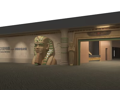 Egyptian Themed Cultural Center With Pharaoh Statue Ancient Columns And Grand Entrance 3d model