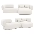 Cozy Modern White Fabric Sectional Sofa With Rounded Design And Soft Pillows 3d model