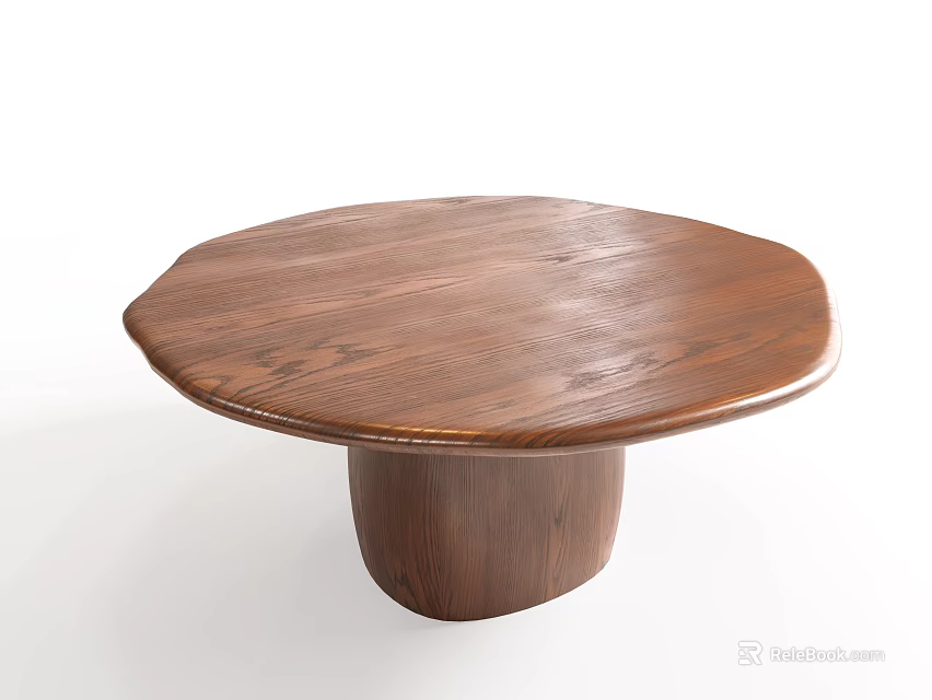 Octagonal Wooden Dining Table with Smooth Surface and Cylindrical Base Design 3d model