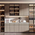 Modern Wooden Wine Cabinet With Glass Doors LED Lighting And Display Shelves
