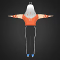 3D Character with White Hair Orange Shirt Blue Eyes Arms Outstretched Black Pants