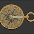Vintage Compass With Golden Case Detailed Dial Red Needle And Metal Ring