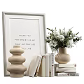 Framed Art Vase White Flower Bouquet Layered Ceramic Ornament Stacked Books Decorative Ornament Set