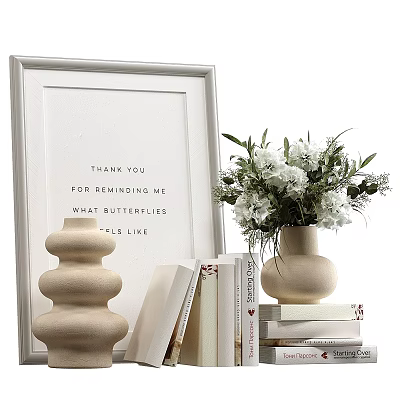Framed Art Vase White Flower Bouquet Layered Ceramic Ornament Stacked Books Decorative Ornament Set 3d model