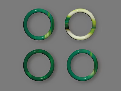 Stylish Four Green Jade Bracelets With White Patterned Accents In Set 3d model