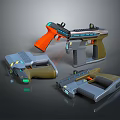 Futuristic Tactical Pistols With Different Orange Brown Gray Designs And Glowing Accents