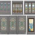 Artistic Room Partitions With Stained Glass Panels And Intricate Wooden Frames