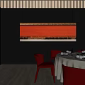 Elegant Private Dining Room With Round Table Red Chairs Tableware And Red Decorative Painting 3d model