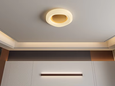 Modern Round LED Ceiling Light in Minimalist Interior With Ceiling Trim and Light Wall 3d model
