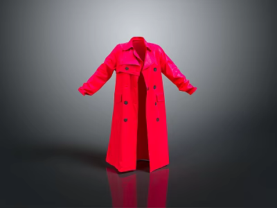 Stylish Red Long Trench Coat With Double Breasted Open Front As Daily Life Clothing Essential 3d model