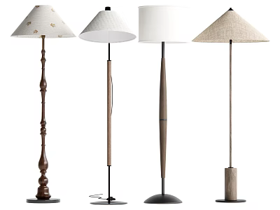 Modern Floor Lamps with Wooden and Metal Bases and Fabric and Woven Shades 3d model