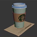 Starbucks Paper Cup With White Lid Brown Sleeve Logo On Beige Coaster MOCKBROS Text