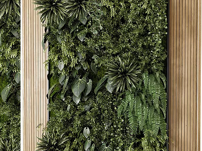 Indoor Green Plant Wall Decor With Wooden Frame And Lush Natural Foliage Design 3d model