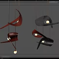 Unique Modern Curved Pendant Lights Collection Featuring Red Silver Black Design 3d model