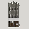Multi Storey Commercial Complex Exterior With Vintage Gray Facade And Window Design