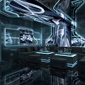Futuristic KTV Private Room Interior With Sofas And Illuminated Tables 3d model