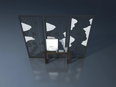 Modern Wooden Hinged Doors With White Panels And Cutout Screen Design 3d model