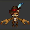 Cartoon Cat Character With Brown Cowboy Hat Blue Feather And Open Orange Claws