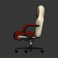 Modern Office Chair Featuring Beige Backrest Red Seat Armrests And Logo Design With Wheels