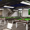 Modern Billiard Room With Stylish Lighting And Seating 3d model
