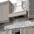 Modern Kitchen Interior With Tile Backsplash Range Hood And Stylish Cabinets 3d model