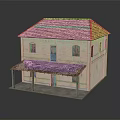 Model House With Brown Tiled Roof Beige Walls Windows Door And Covered Porch