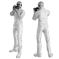 Three People Taking Photos With Cameras In Different Colored Turtleneck Sweaters And Pants