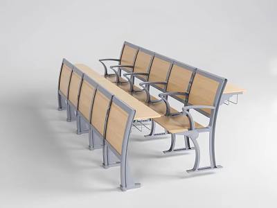 Public Waiting Area Chairs With Wooden Seats Metal Frame And Armrests Design 3d model