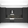 Modern Gray Kitchen Cabinets With White Countertop Range Hood And Sink