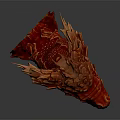 Red Dragon Head Game and Movie Character 3D Rendered with Sharp Horns and Scaly Texture
