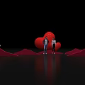 Red Heart Sculptures And Wave Structures Photo Spot For People Taking