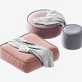Soft Pink And Gray Sofa Stools With Round Square Shapes And Gray Blankets 3d model