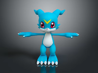 Blue Cartoon Game Movie Character With White Belly And Yellow Eyebrow Mark 3d model