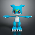Blue Cartoon Game Movie Character With White Belly And Yellow Eyebrow Mark