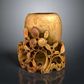 Hand Carved Decorative Sculpture With Cylindrical Body And Leaf Fruit Base