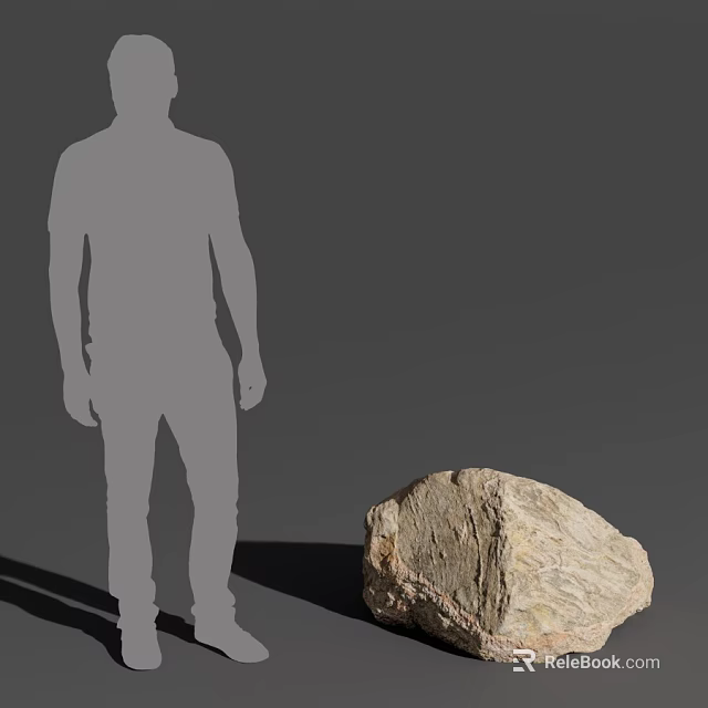 Standing Grey Silhouette Figure Next To Natural Textured Stone On Grey Background 3d model 