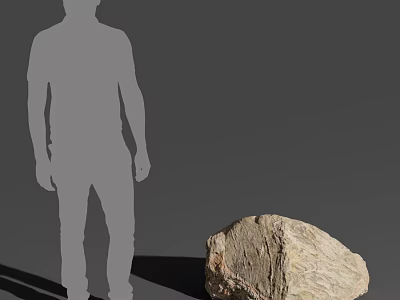 Standing Grey Silhouette Figure Next To Natural Textured Stone On Grey Background 3d model