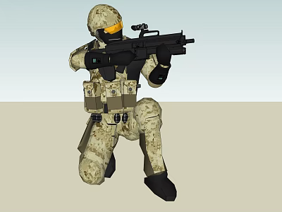 Reptile Inspired Camouflage Uniform On Armed Soldier Holding Rifle Outdoors 3d model