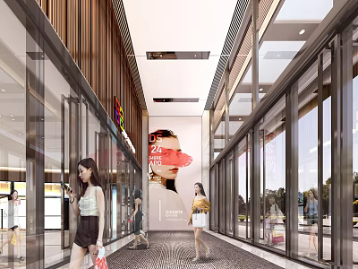 Modern Shopping Mall Lobby Interior With Glass Doors Pedestrians Large Billboard And Decorative Flooring 3d model