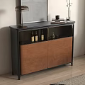 Black Brown Sideboard with Glass Doors Holding Wine Bottles Topped with Lamp Books and Decor